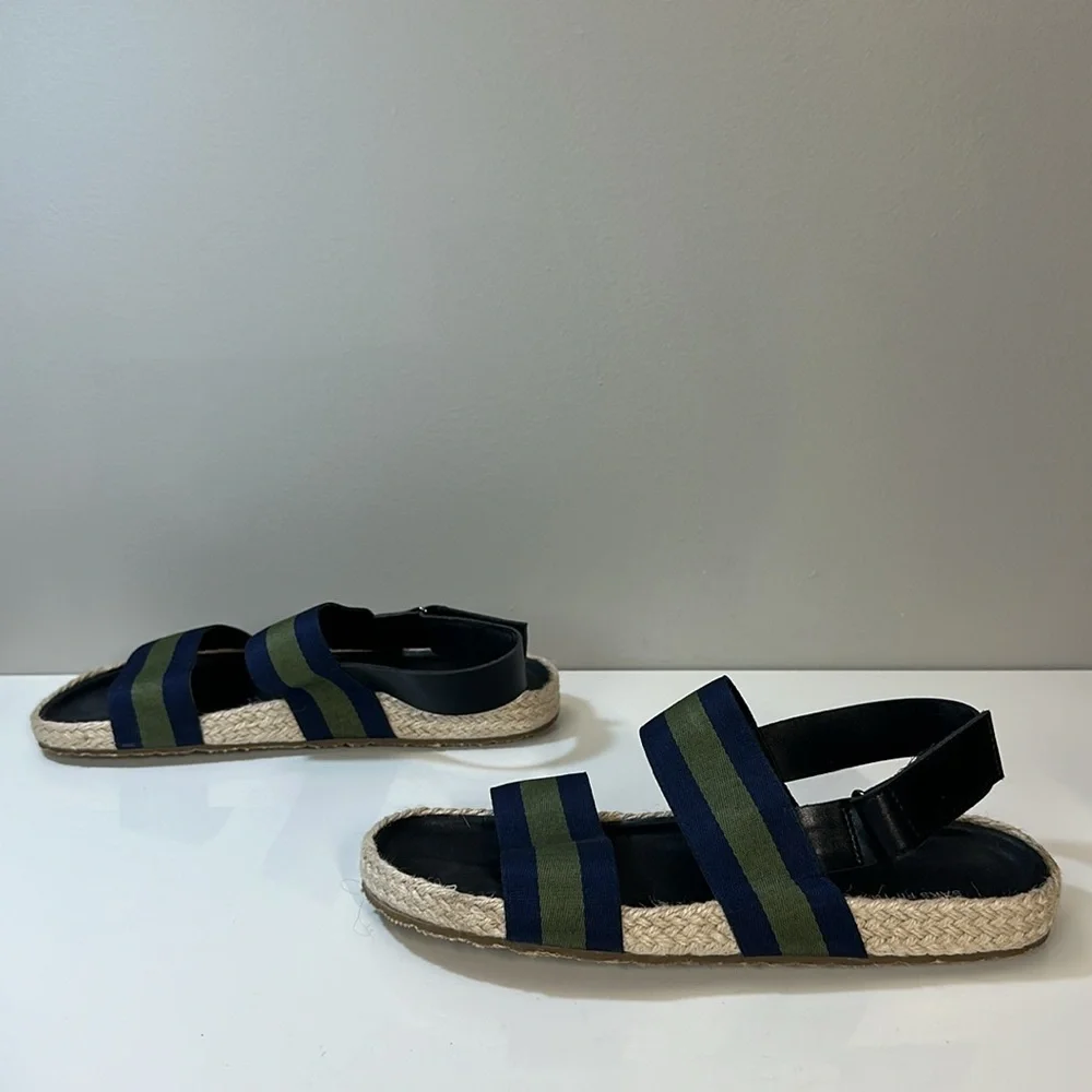 Saks Fifth Avenue Foley Navy Green Stripe Slingback Sandals Size 10 Preppy